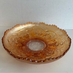 Antique c.1911 Fenton "Peacock & Grape" Iridescent Marigold Carnival Glass Bowl